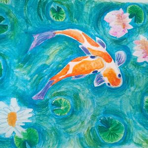 Koi Fish in Pond painting